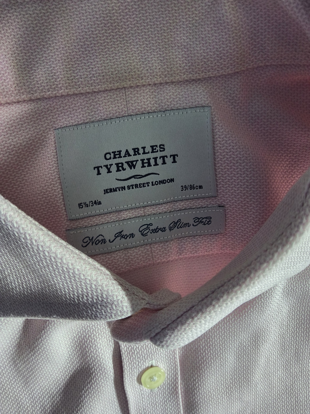 EUC Charles Tyrwhitt Men's 15.5/34  Light Pink Non-Iron Shirt - Extra Slim Fit